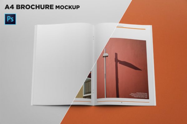 A4宣传小册子/企业画册内页设计顶视图样机 A4 Brochure Mockup Top View