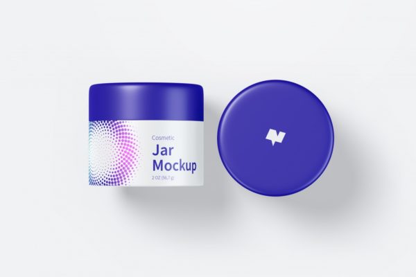 面霜瓶护肤品膏霜瓶外观设计顶视图样机模板 Cosmetic Jar Mockup, Top View