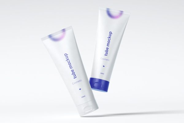 妆品护肤品包装软管外观设计悬浮视图样机v01 Cosmetic tube mockup, floating 01