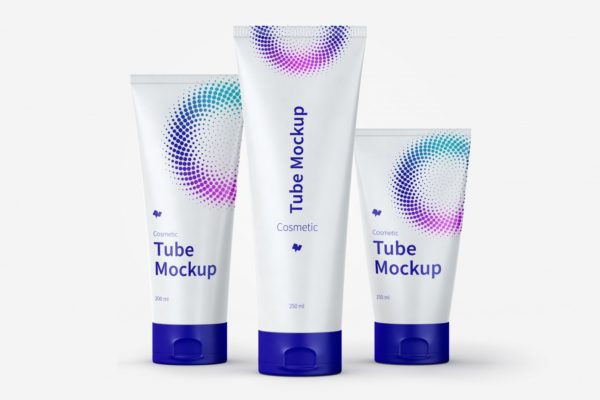 三种尺寸规格化妆品护肤品包装软管外观设计样机模板v02 Cosmetic Tubes Mockup, Three Size 02