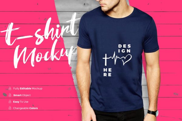 男士潮流时尚T恤印花图案设计展示样机 TShirt Mockup