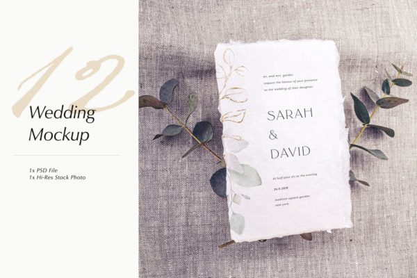 优雅风格婚礼照片&婚礼邀请函设计样机模板v12 Wedding Photo Mockup 12