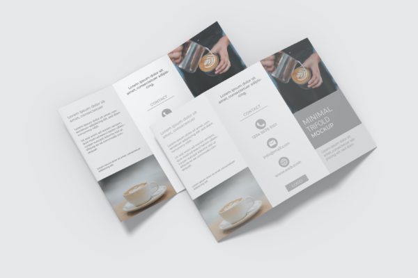 经典三折页广告宣传单/咖啡厅菜单样机模板v.3 Minimal Trifold Mockup V3