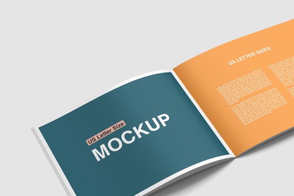 横版画册/杂志内页设计特写图样机 Close up US Letter Size Brochure Magazine Mockup