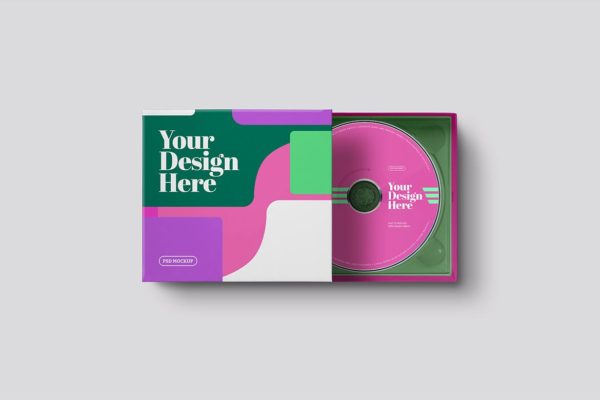 CD硬纸板包装盒外观设计预览样机模板 CD Cardboard Jewel Case Paper Box Mockup