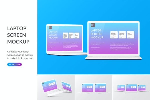 网站UI设计图Macbook屏幕预览样机v2 Unicolor Laptop Mockup