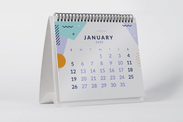 2020年桌面日历设计样机模板 2020 Desktop Calendar Mock Up