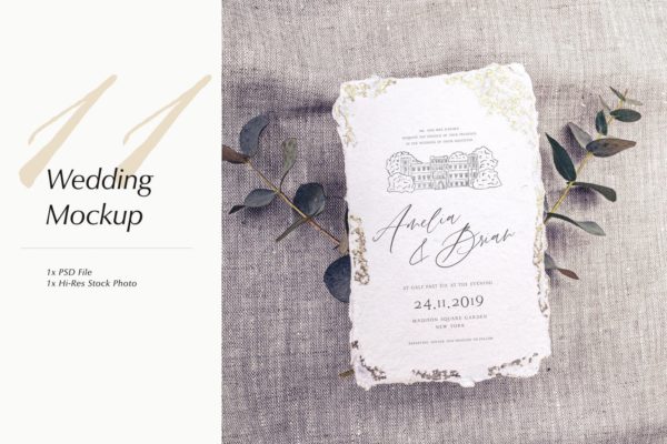 优雅风格婚礼照片&婚礼邀请函设计样机模板v11 Wedding Photo Mockup 11