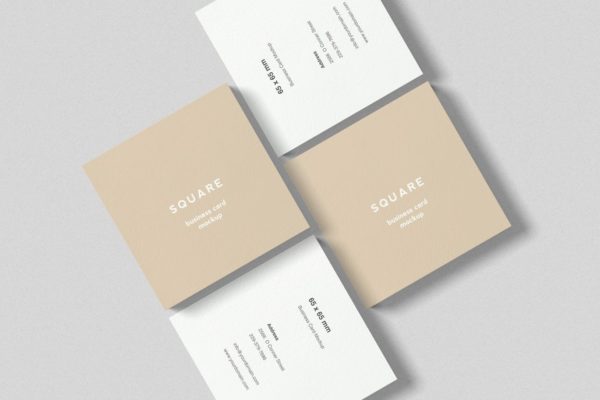 正方形名片/卡片顶部角度视图模板 Square Brusiness Card Mockup Top Angle View