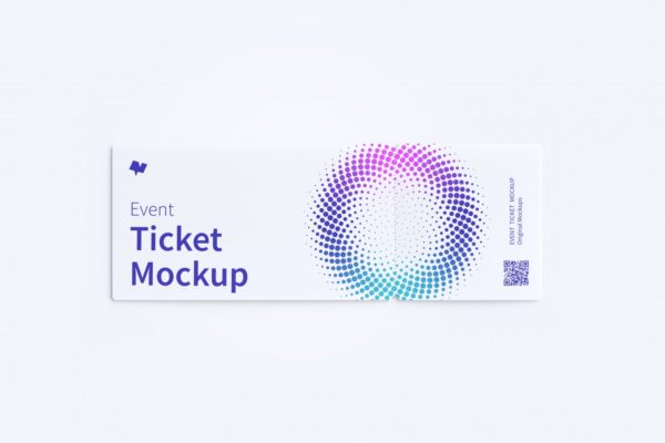 门票入场券设计单张平铺顶视图样机模板 Event ticket mockup, top view