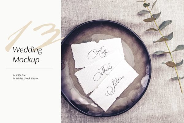 优雅风格婚礼照片&婚礼邀请函设计样机模板v13 Wedding Photo Mockup 13
