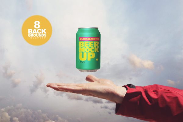 易拉罐装啤酒瓶碳酸饮料瓶外观设计样机 Heavenly Beer Can Mockup