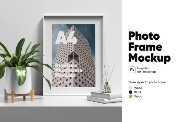 木质艺术边框相框设计预览样机 Photo Frame Mockup