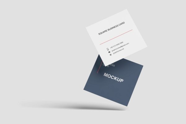 方形企业名片设计效果图样机 Flying Square Business Card Mockup
