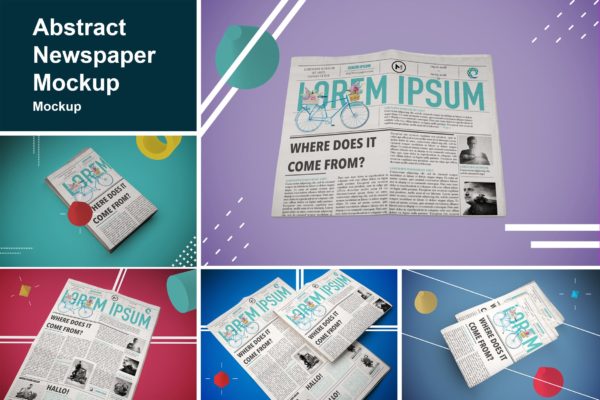 报纸版式设计效果图样机模板 Abstract Newspaper MockUp