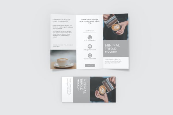 经典三折页广告宣传单俯视图样机模板v.2 Minimal Trifold Mockup V2