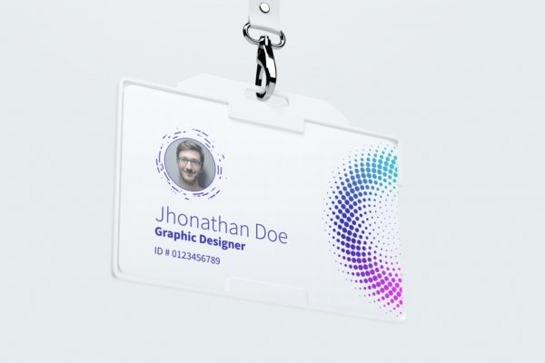 企业工牌胸卡横版设计效果图样机v02 Horizontal ID card mockup 02