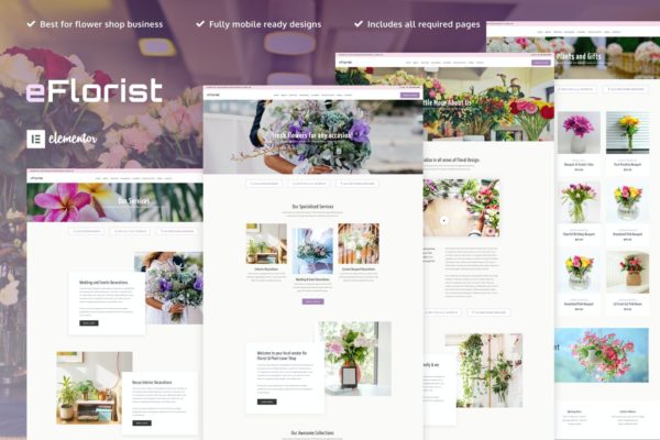 花卉精品装饰店WP网站Elementor模板套件 eFlorist – Flower Boutique & Decoration Elementor Template Kit