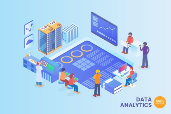 数据分析主题等距矢量概念插画 Isometric Data Analytics Vector Concept