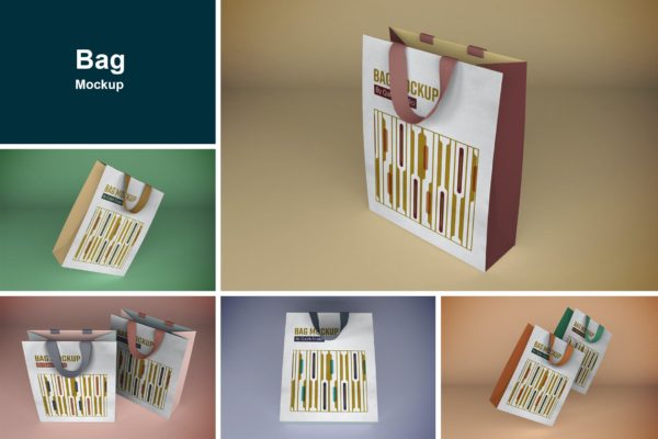 纸质购物袋定制设计效果图展示样机模板 Bag Mockup