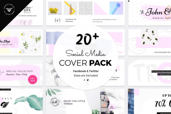 20+Facebook&Twitter社交媒体主页封面设计模板合集v2 Facebook & Twitter Cover Templates