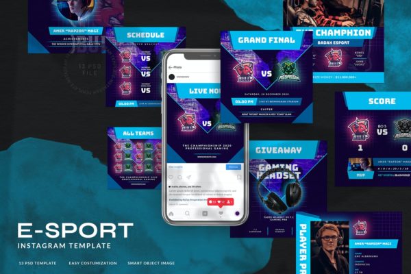 电子体育竞技&游戏主题Instagram社交推广素材v08 eSport & Gaming Instagram Template V.08