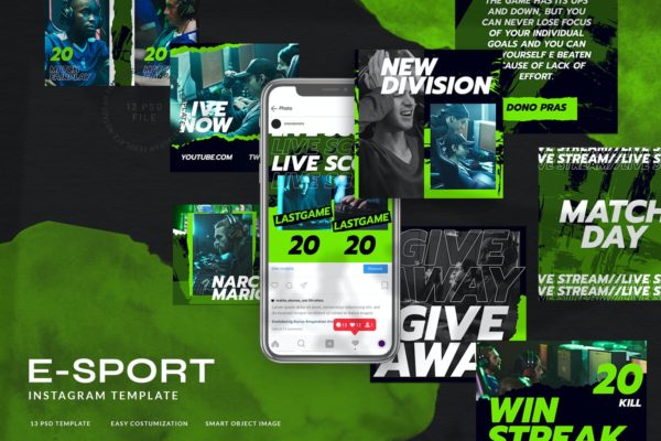电子体育竞技&游戏主题Instagram社交推广素材v07 eSport & Gaming Instagram Template V.07