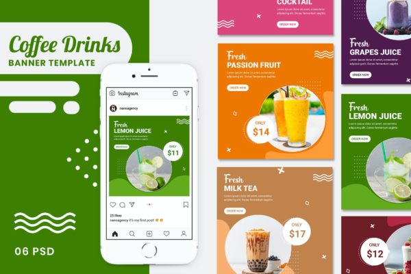 冷饮促销社交广告Banner设计模板 Drinks Summer Banner Templates
