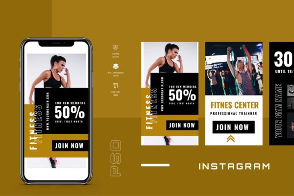 健身俱乐部促销推广Instagram故事社交媒体素材包 Eleven – Instagram Stories – Social Media Kit