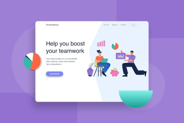 数据分析网站着陆页设计矢量插画 Data Analytic Landing page Illustration