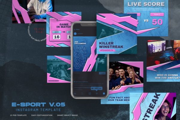 电子体育竞技&游戏主题Instagram社交推广素材v05 eSport & Gaming Instagram Template V.05