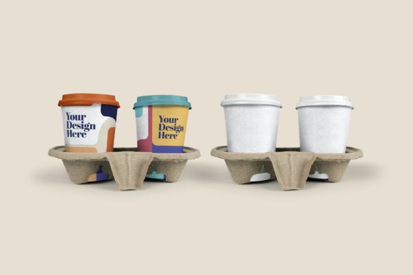 高分辨率可带走热饮纸质咖啡杯效果样机 Takeout Cup Coffee in Holder Mockup