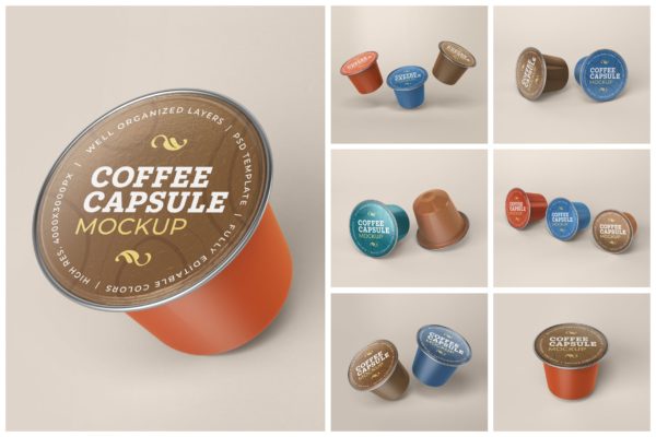 咖啡品牌设计预览咖啡胶囊样机 Coffee Capsule Mockup Set