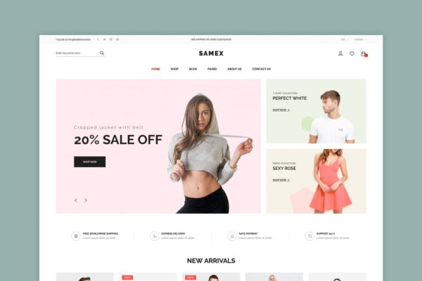 极简版式设计WordPress商城主题模板[兼容WooCommerce] Samex – Clean, Minimal Shop WooCommerce WordPress