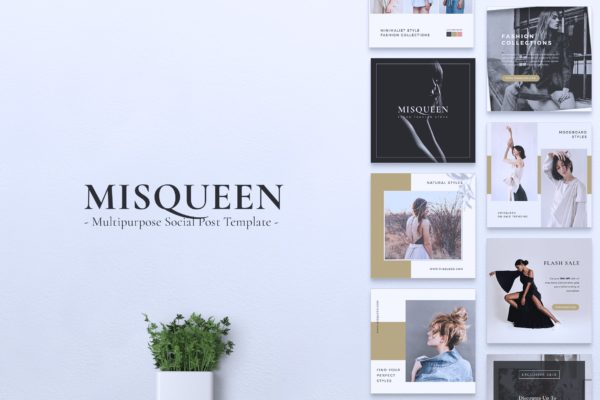 时尚女装品牌促销社交媒体帖子模板 MISQUEEN Social Media Post