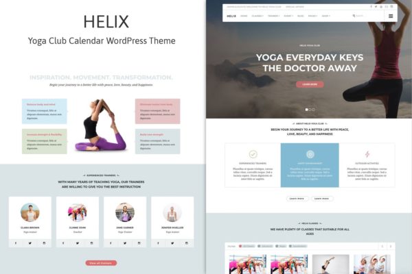 瑜伽俱乐部网站建设WordPress企业主题 Helix – Yoga Club Calendar WordPress Theme