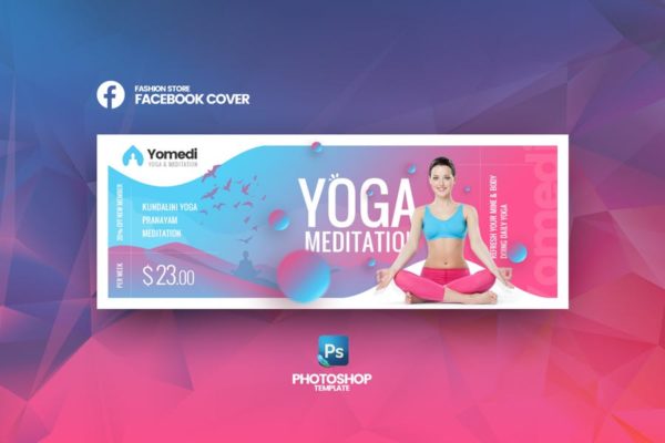 瑜伽培训机构社交媒体主页封面设计模板 Yomedi – Yoga Facebook Cover Template
