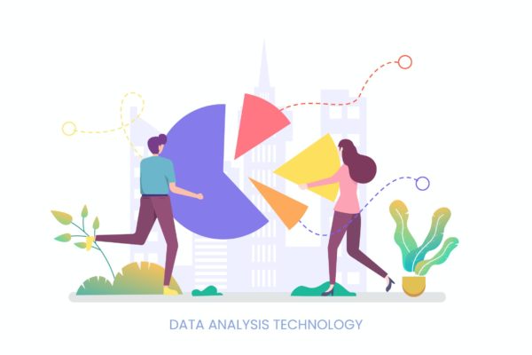 数据分析技术主题APP&网站设计矢量插画 Data Analysis Technology Vector Illustration