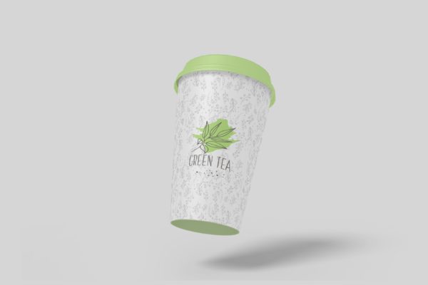 悬浮效果绿茶纸杯外观设计样机模板v2 Tea Cup Mockup V2