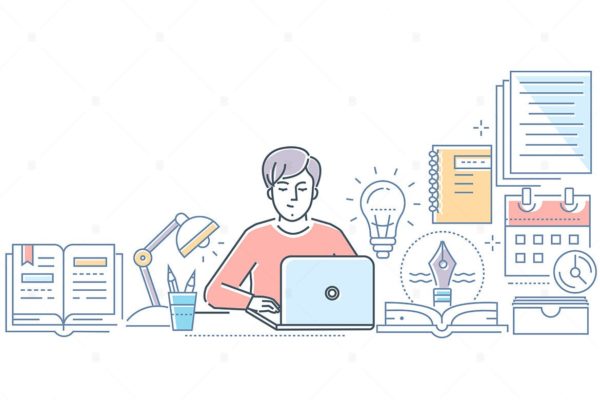 文案编辑主题线性设计风格矢量插画 Copywriting – line design style illustration