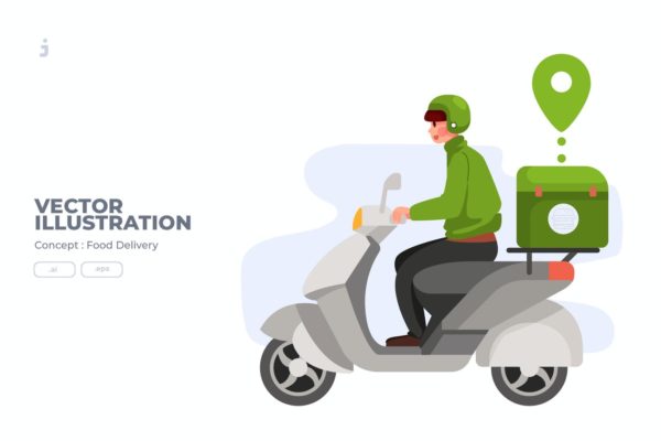 快餐配送主题APP&网站设计矢量插画v1 Food Delivery – Vector Illustration