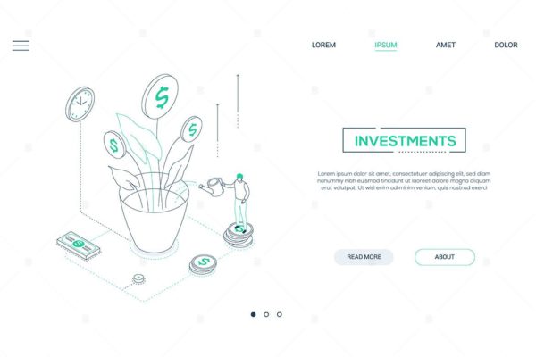 风险投资主题线性设计风格矢量插画 Investments – line design style isometric banner
