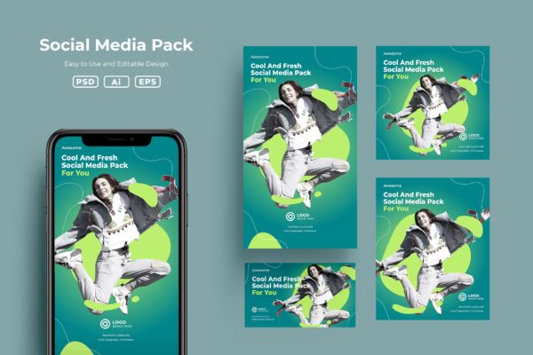 社交媒体H5页面手机端广告设计模板v3.3 SRTP Social Media Pack v3.3
