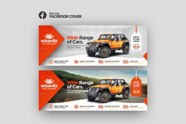 汽车租赁/租车网社交媒体主页封面设计模板 Wizardiz – Rent Car Facebook Cover Template