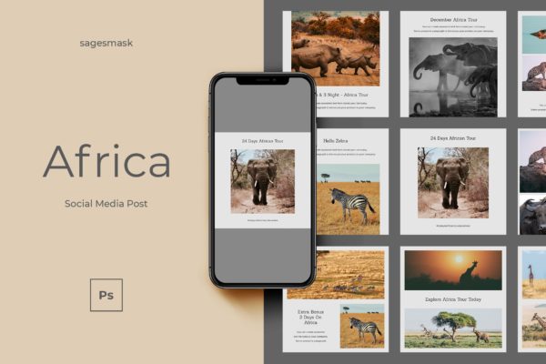 非洲野生动物主题社交媒体帖子模板 Africa Social Media Post