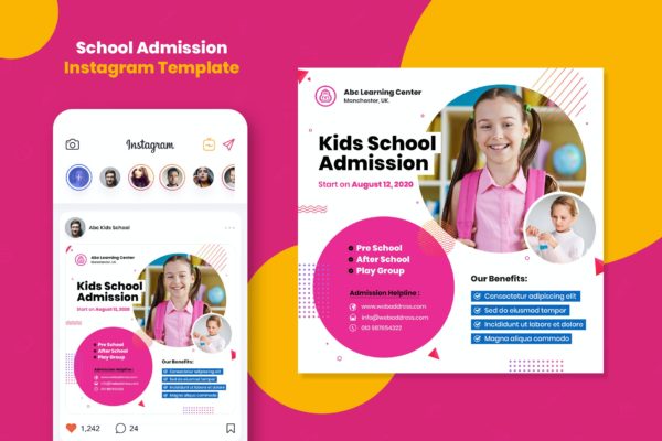 幼儿园小学招生信息Instagram社交广告模板 School Admission Instagram Template