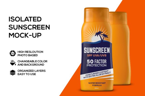 护肤防晒霜包装设计效果图样机模板 Sunscreen mockup