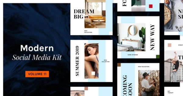 现代设计风格时尚生活方式社交媒体模板v11 Modern Social Media Kit (Vol. 11)