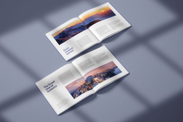 方形产品目录画册内页印刷效果图样机 Square Catalogue Mockup
