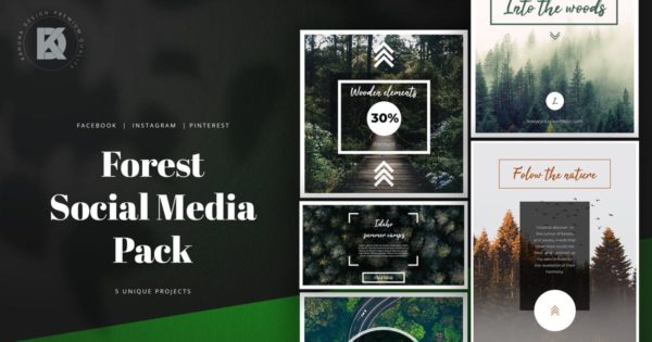 简约几何图形设计风格社交广告贴图模板 Forest Social Media Pack